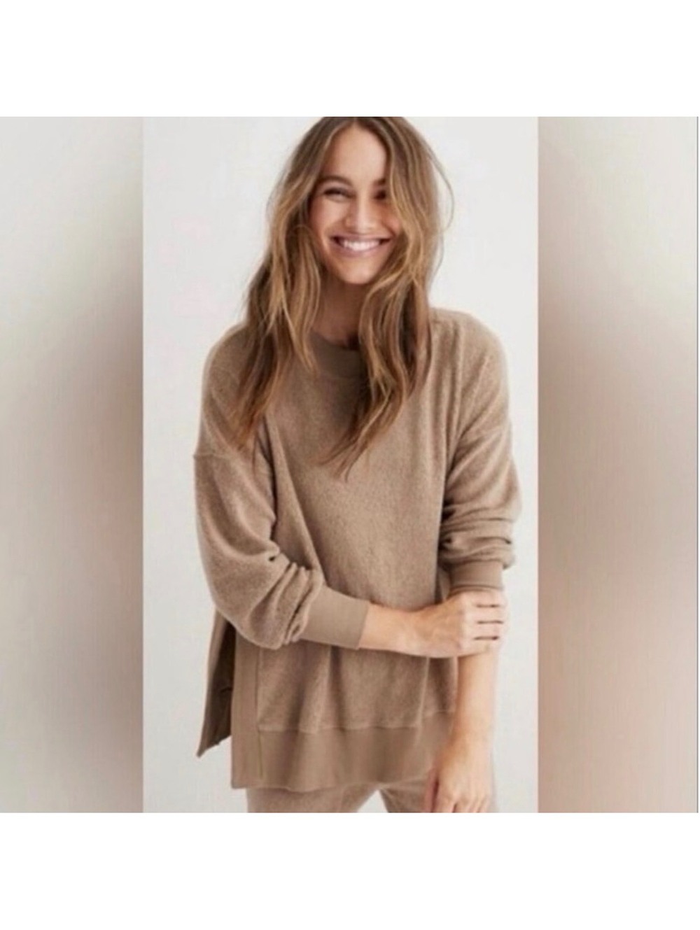 Aerie Chilled Out Teddy Sweatshirt Womens XXL Brown Oversized Sherpa Fleece Cozy